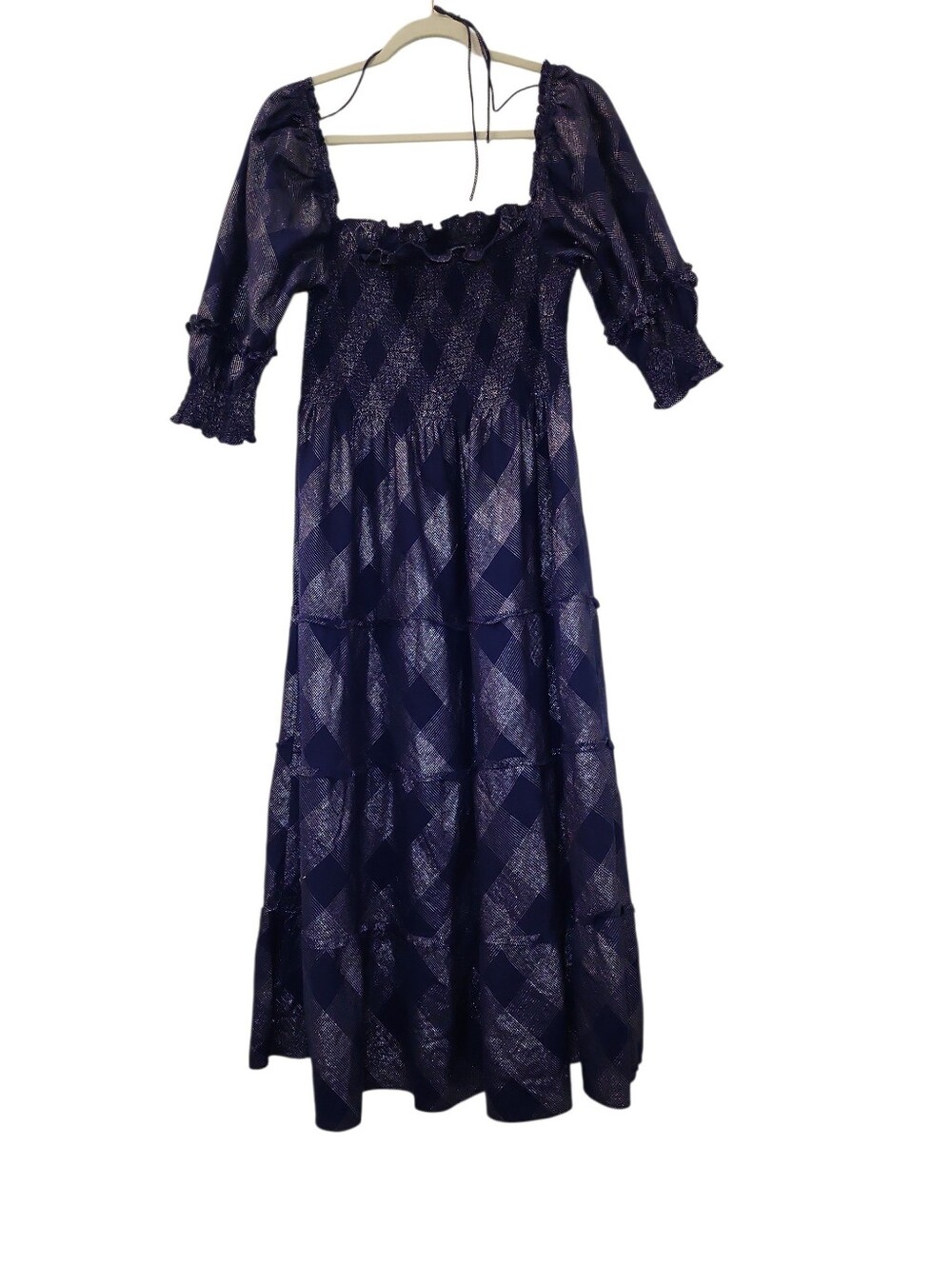 Hill House Home Ellie Nap Dress Navy Blue Ruffle Glitter Silver Check Size Large - Picture 4 of 16